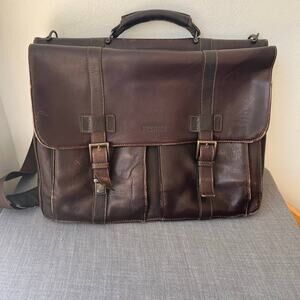 Kenneth Cole Reaction Mens Leather Laptop Brown Messenger Shoulder Briefcase